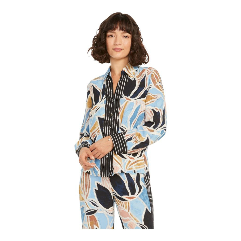 Nic + Zoe Sapphire Shades Shirt Button Up Print Bold Pinstripe Down Front & Cuff - Picture 2 of 12